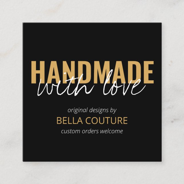 Handgefertigt mit Liebe Oversified Typografy Black Quadratische Visitenkarte (Vorderseite)