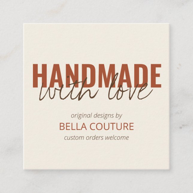 Handgefertigt mit Liebe Oversified Typografy Cream Quadratische Visitenkarte (Vorderseite)
