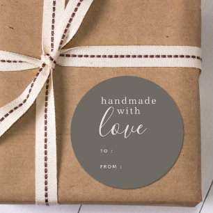 Handgefertigt mit Liebe Personalisiert braun Runder Aufkleber