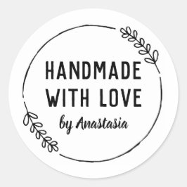 Handgefertigt mit Liebe Personalisiert Doodle Wrea Runder Aufkleber