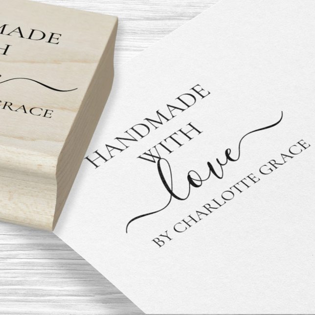 Handgefertigt mit Liebe personalisierte Typografie Gummistempel (Handmade with love custom personalized typography rubber stamp by Ricaso. Add your own text)