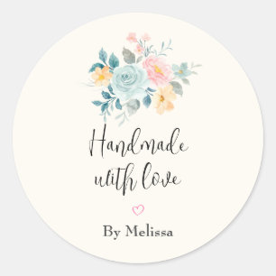 Handgefertigt mit Liebe Pink & Blue Blume Bouquet Runder Aufkleber