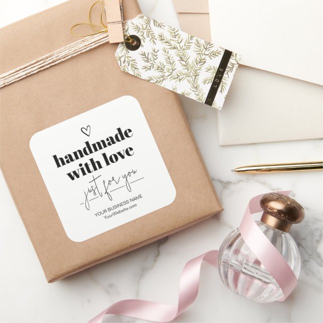 Handgefertigt mit Liebe Quadratischer Aufkleber (Schenken)