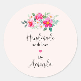 Handgefertigt mit Liebe Rosa Blume Bouquet Runder Aufkleber