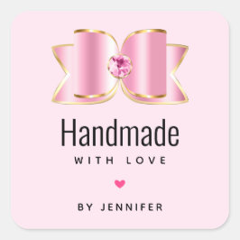 Handgefertigt mit Liebe Rosa Glam Bow Extravagant  Quadratischer Aufkleber