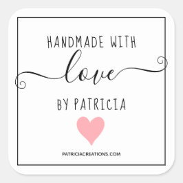 Handgefertigt mit Liebe rosa Herzhandwerk Quadratischer Aufkleber