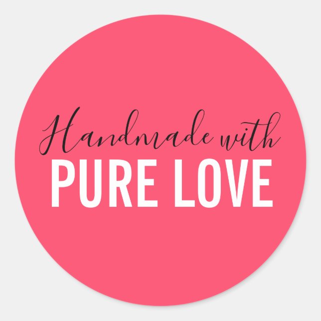 Handgefertigt mit Liebe-Rosa-Typografie Runder Aufkleber (Vorderseite)