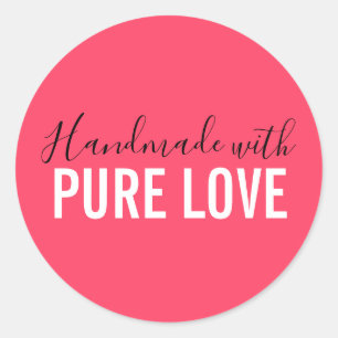 Handgefertigt mit Liebe-Rosa-Typografie Runder Aufkleber