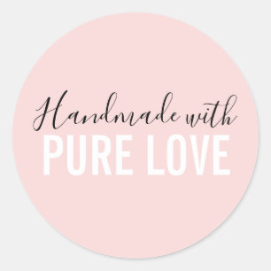 Handgefertigt mit Liebe-Rosa-Typografie Runder Aufkleber