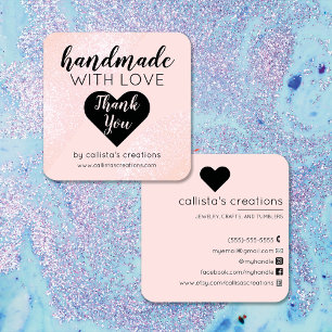 Handgefertigt mit Liebe rot Rosa Glitzer Geo Herz Quadratische Visitenkarte