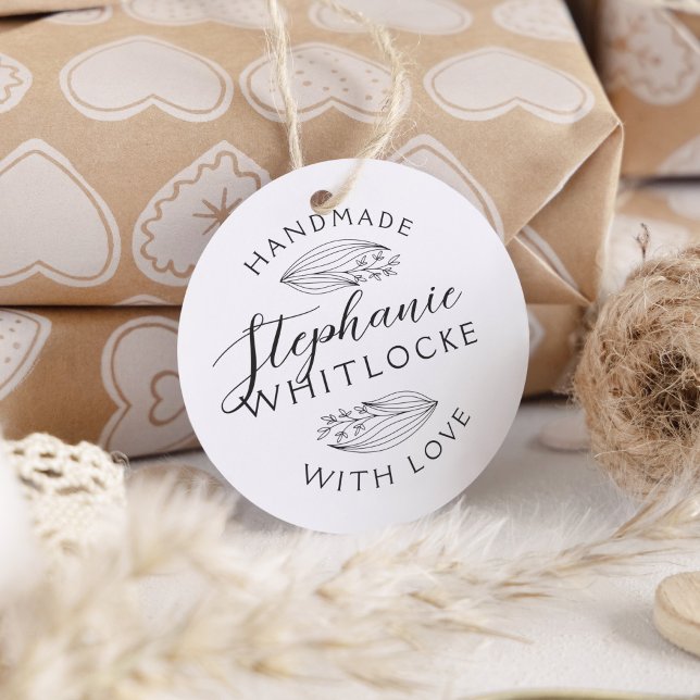 Handgefertigt mit Liebe | Rustikale Sketch-Blätter Permastempel (Gift package with custom product tag, stamped with this design.)