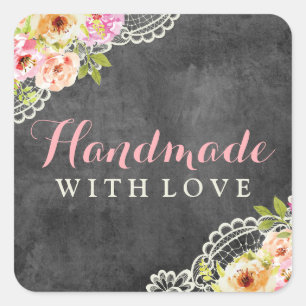 Handgefertigt mit Liebe Rustikales Chalkboard Baue Quadratischer Aufkleber