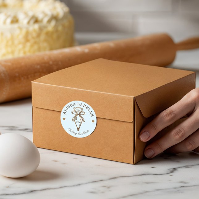 Handgefertigt mit Liebe Rustikales Holzgebäck Runder Aufkleber (Handmade With Love Rustic Wood Bakery Piping Bag Classic Round Sticker)