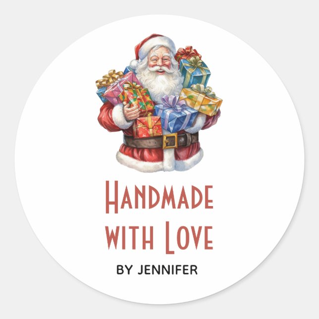 Handgefertigt mit Liebe Santa Claus Classic Weihna Runder Aufkleber (Vorderseite)