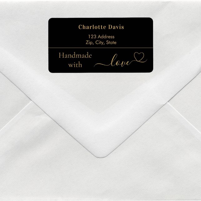 Handgefertigt mit Liebe, schwarzer Goldname Rückse Adressaufkleber (Von Creator hochgeladen)