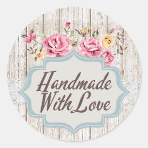 Handgefertigt mit Liebe Shabby Chic florales rusti Runder Aufkleber