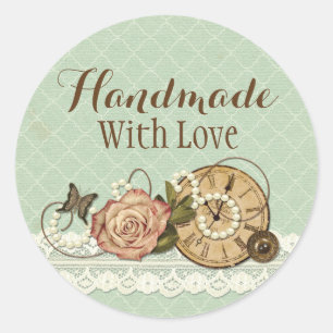 Handgefertigt mit Liebe Shabby Chic Rustikale Schm Runder Aufkleber
