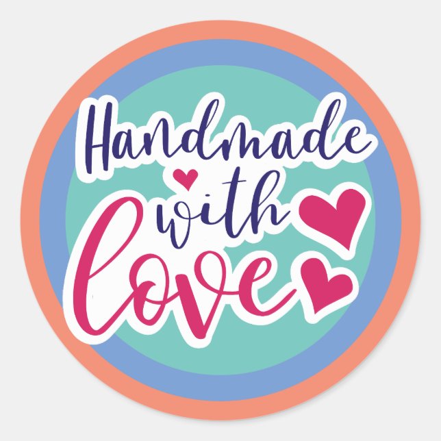 Handgefertigt mit Liebe - Sonderfarben Runder Aufkleber (Vorderseite)
