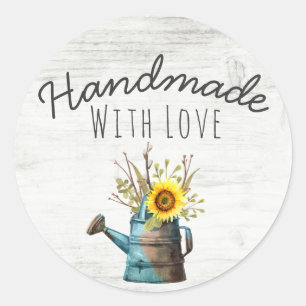 Handgefertigt mit Liebe Sonnenblumen und rustikale Runder Aufkleber
