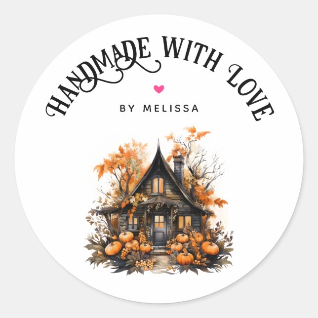 Handgefertigt mit Liebe Spuk House Halloween Runder Aufkleber (Vorderseite)