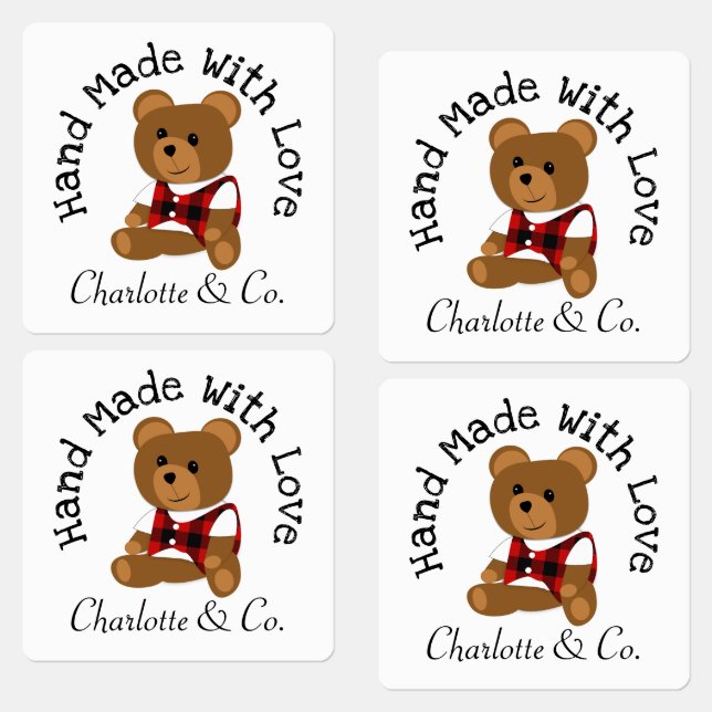 Handgefertigt mit Liebe Teddy Bär Niedlich Persona Etiketten (Grün)