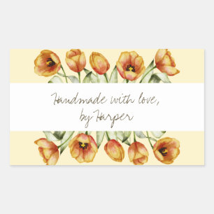 Handgefertigt mit Liebe Tulpe produzieren Aufklebe Rechteckiger Aufkleber