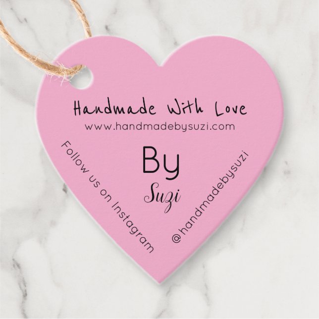 Handgefertigt mit Liebe von Suzi Herzrosa Preismar Geschenkanhänger (Vorderseite)
