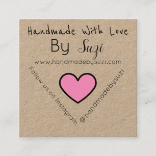 Handgefertigt mit Liebe von Suzi PINK Heart Kraft Quadratische Visitenkarte