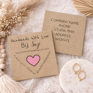Handgefertigt mit Liebe von Suzi PINK Heart Kraft Quadratische Visitenkarte