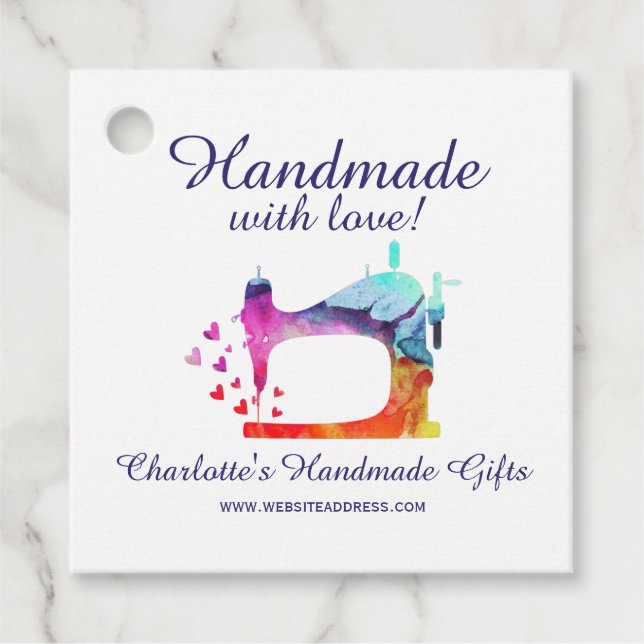 Handgefertigt mit Liebe-Wasserfarbennähmaschine Geschenkanhänger (Vorderseite)