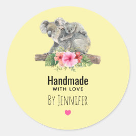Handgefertigt mit Liebe Watercolor Koala Bären Runder Aufkleber