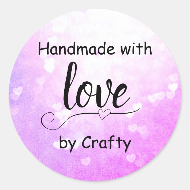 Handgefertigt mit Lila, rosa Ombre Heart Packung m Runder Aufkleber (Vorderseite)
