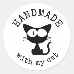 Handgefertigt mit meiner Katze - Schwarze Katzenze Runder Aufkleber