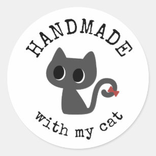 Handgefertigt mit meiner Katze - Schwarze Katzenze Runder Aufkleber