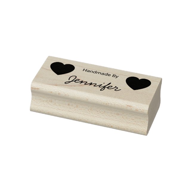 Handgefertigt von Cursive Script Name Zwei Herzen Gummistempel (Stempel)