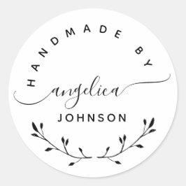 Handgefertigt von Elegant Script Botanical Runder Aufkleber