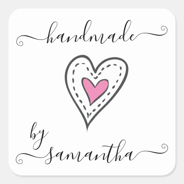 Handgefertigt von Individuelle Name Pink Doodle He Quadratischer Aufkleber (Vorderseite)