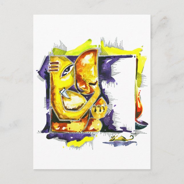 Handgefertigte Abstrakte Malerei von Lord Ganesha Postkarte (Vorderseite)