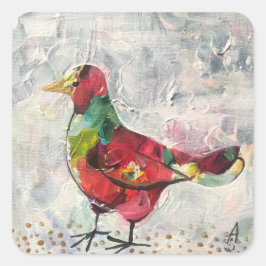 Handgefertigte Acrylmalerei _ Bocho-Vogel Quadratischer Aufkleber