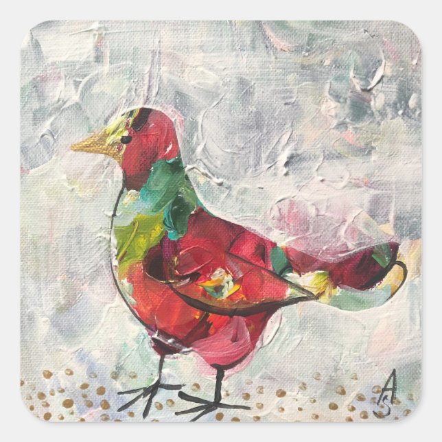 Handgefertigte Acrylmalerei _ Bocho-Vogel Quadratischer Aufkleber (Vorderseite)