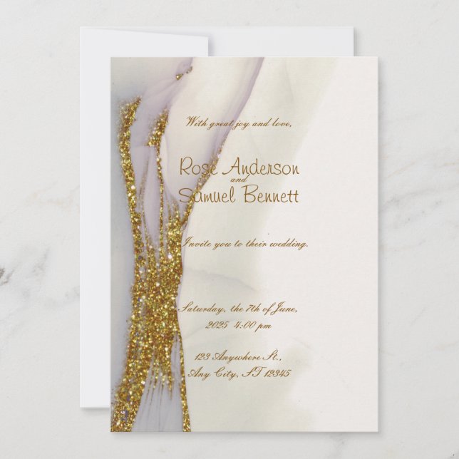 Handgefertigte Alkoholtink Glitzer Einladung Hochz (Vorderseite)