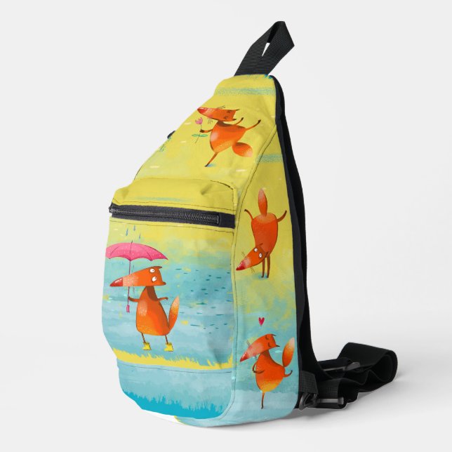 Handgefertigte Aquarellfarben Funny Fox Crossbody Bag (Rechte Ecke)