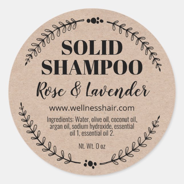 Handgefertigte Bio Bar mit Solid Hair Shampoo Runder Aufkleber (Vorderseite)
