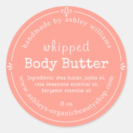 Handgefertigte Bio Body Butter Etikett Rosa Runder Aufkleber