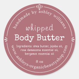 Handgefertigte Bio Body Butter Label Dusty Rose Runder Aufkleber