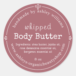 Handgefertigte Bio Body Butter Label Dusty Rose Runder Aufkleber
