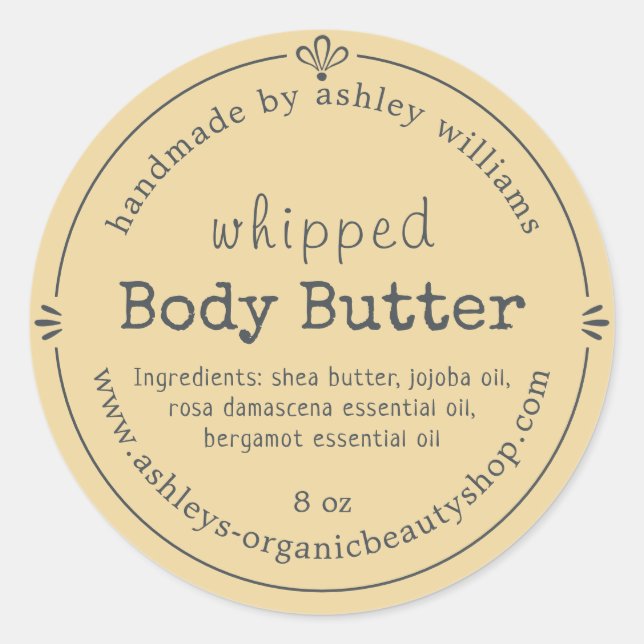 Handgefertigte Bio Body Butter Runder Aufkleber (Vorderseite)