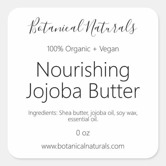 Handgefertigte Bio Vegane Body Butter Einfache Lab Quadratischer Aufkleber (Vorderseite)
