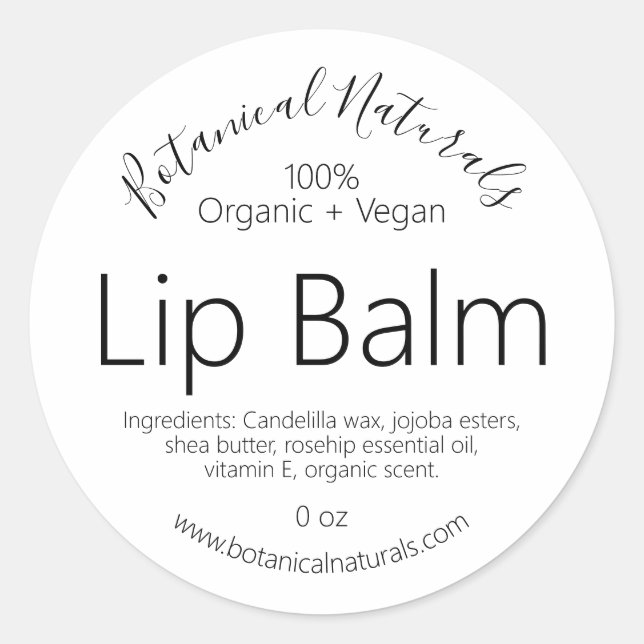 Handgefertigte Bio, Vegane Lip-Balm-Labels Runder Aufkleber (Vorderseite)