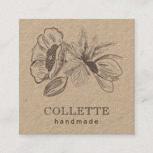 Handgefertigte Blume Logo Kraft Quadratische Visitenkarte